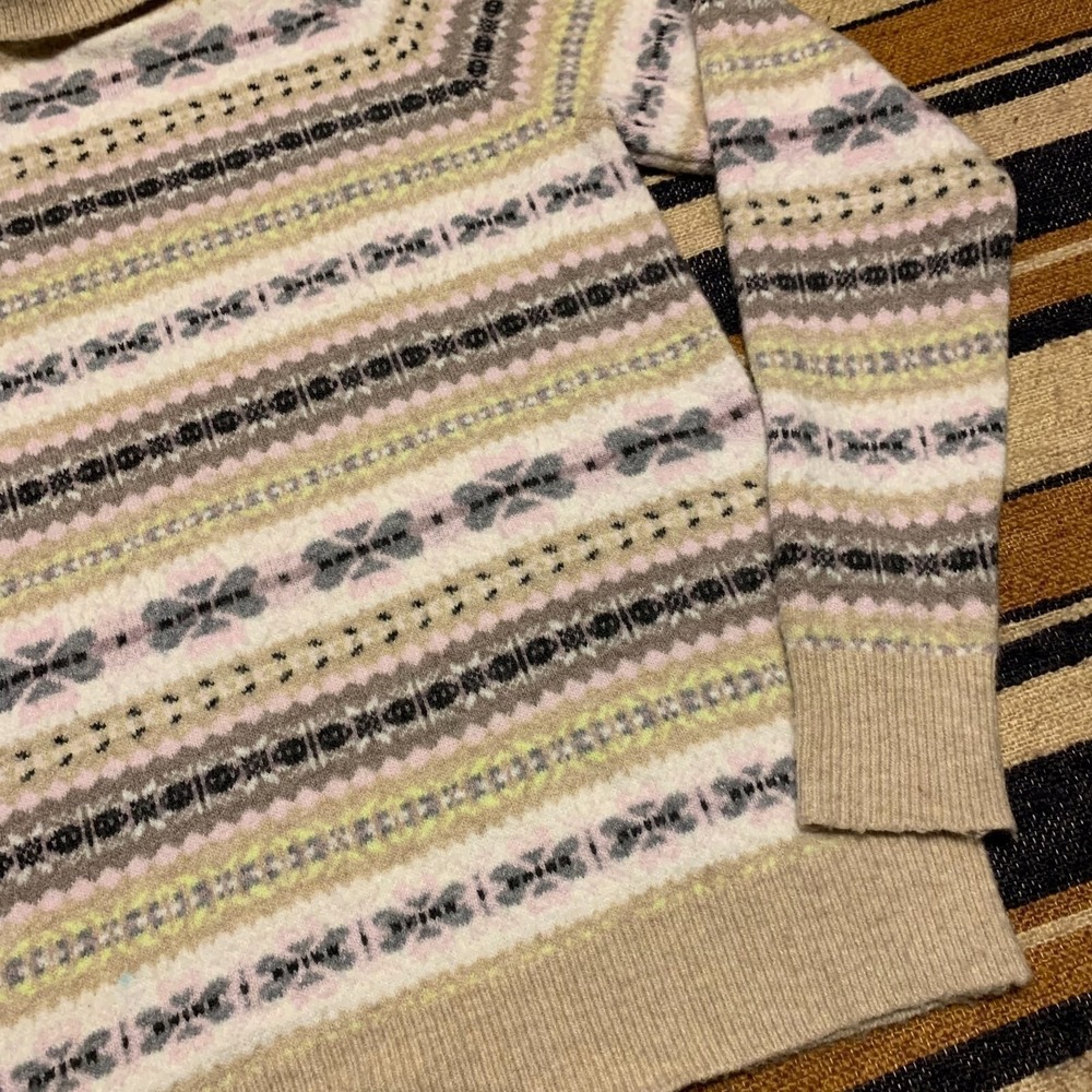 LOFT Fair Isles Sweater Turtleneck Pastel Nordic Cottage Boho Cozy Soft Medium - Picture 2 of 6